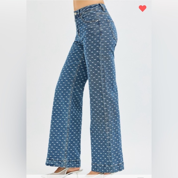 949. Ribbonette, wide leg bow embroidered jeans, various sizes - Picture 2 of 5